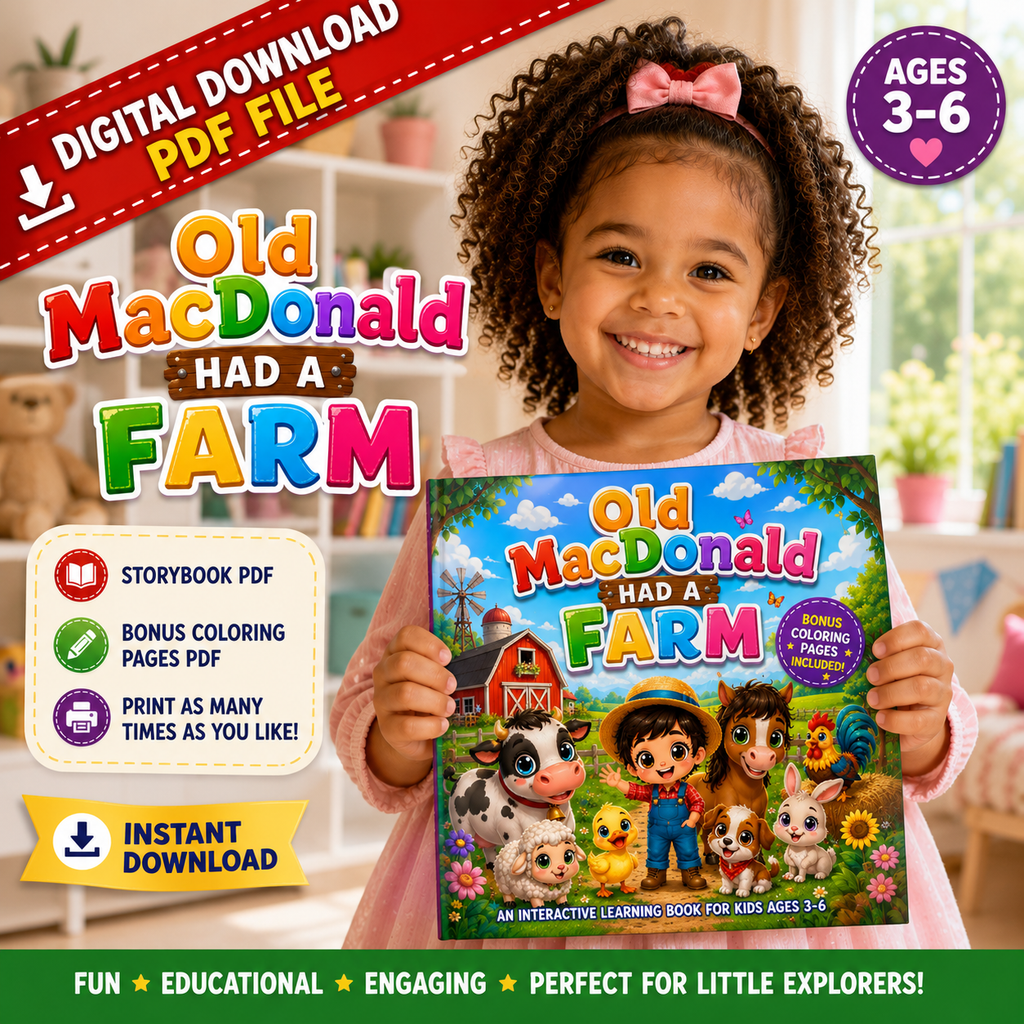 Old MacDonald Had a Farm PDF Book and Bonus Coloring Pages Pack