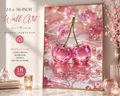 Pink Cherry Wall Art Digital Download, Crystal Cherry Print, Glam Pink Decor, Feminine Wall Art, Sparkly Printable Art, 18 Sizes