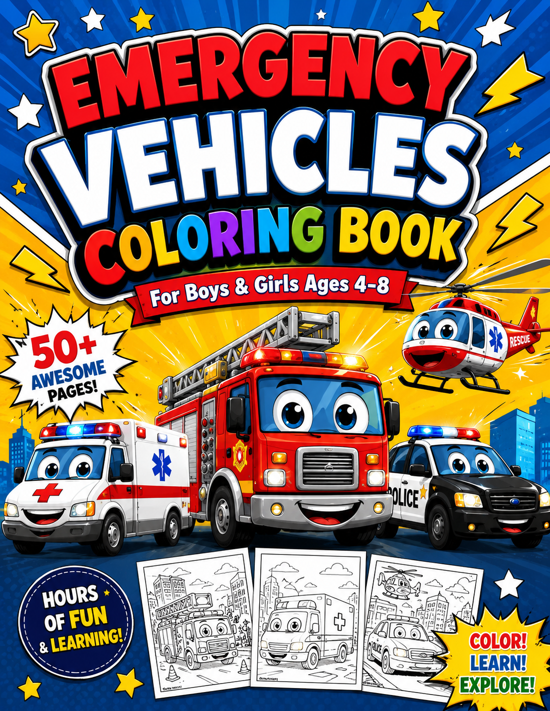 Emergency Vehicles Coloring Book (Digital Download)