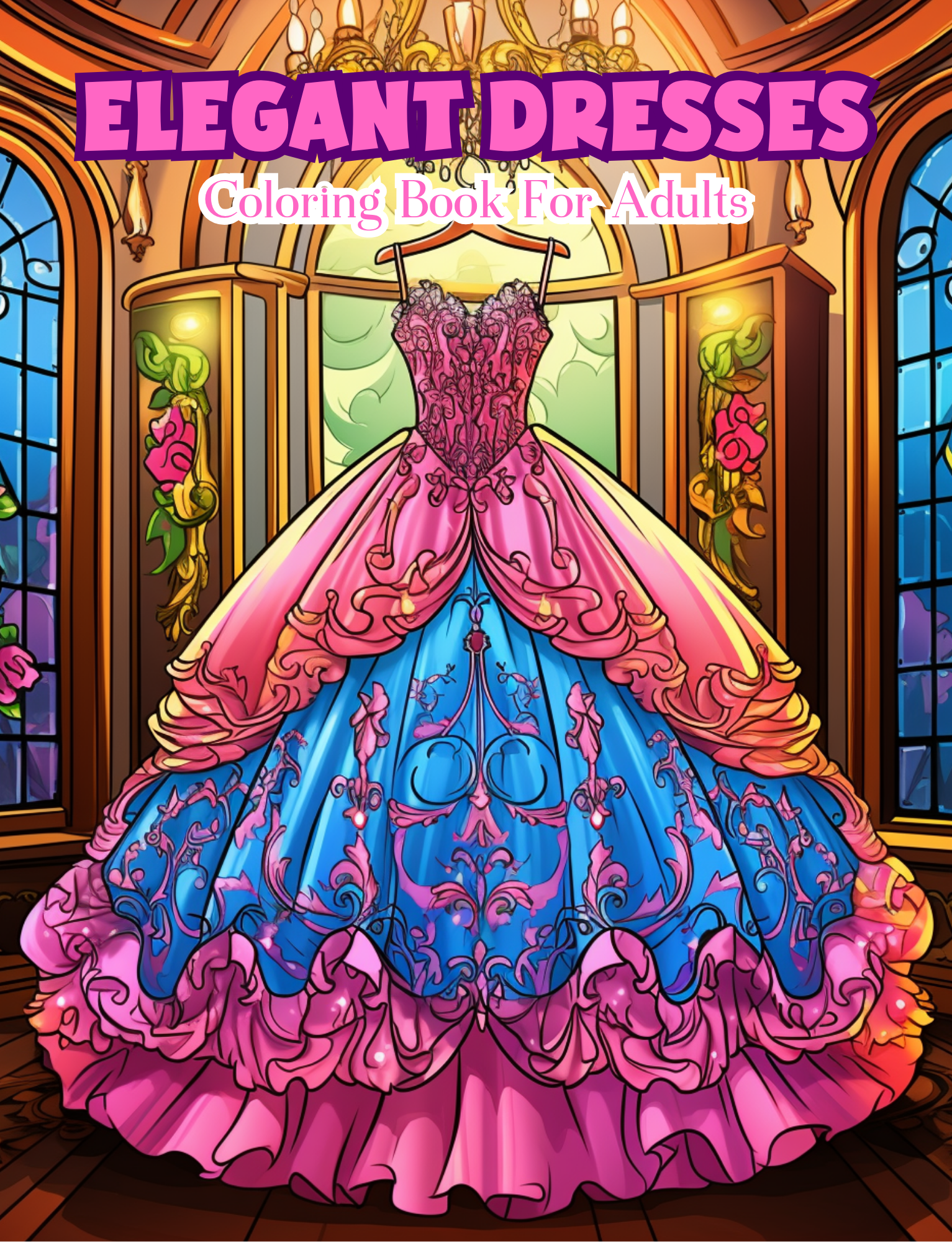 Elegant Dresses Coloring Book for Adults (Digital Download)