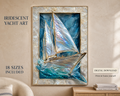 Iridescent yacht wall art in a coastal room — digital download, 18 print sizes